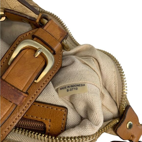 Michael Kors Canvas Hobo Shoulder Bag Tan MK Logo Gold Hardware Leather Trim - Picture 9 of 12